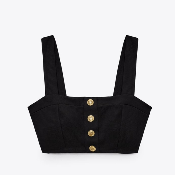 Zara Black Crop Top with Gold Buttons - Picture 12 of 16